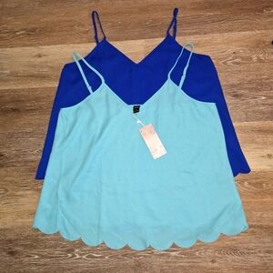 Emery Rose Lot Of 2 V-Neck Spaghetti Strap Camisole Tanks Scallop Hem XL